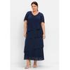Cocktailkleid SHEEGO "Große Größen", Damen, Gr. 42, Normalgrößen, blau (marine), Obermaterial: 100% Polyester;Futter: 100% Polyester, unifarben, elegant, figurumspielend lang, V-Ausschnitt, Kurzarm, Kleider Partykleid, in Maxi-Länge, Topseller