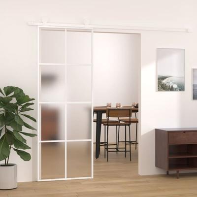 Schiebetür ESG-Mattglas und Aluminium 76x205 cm Weiß - Vidaxl Image