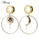 Alisouy – bouchon d'oreille en acier inoxydable 2 pièces perle soleil lune cercle pendentif