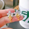 Mn-Boucles d'oreilles géométriques en cristal de zircone cubique jaune pour femme grande fleur de