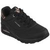 Sneaker SKECHERS "UNO GOLDEN AIR", Damen, Gr. 41, schwarz (schwarz, schwarz), Lederimitat, kontrastfarbene Details, unifarben, sportlich, Schuhe Sneaker, Freizeitschuh, Halbschuh, Schnürschuh mit Metallic-Einsatz