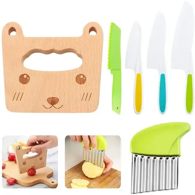 Couteau de cuisine en bois pour enfants ensemble de couteaux pour tout-petits coupe-froissé opaque