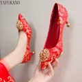 Escarpins à talons hauts de style national chinois pour femmes chaussures de mariage à bouche peu