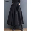 Jupe plissée taille haute vintage noire pour femmes jupes mi-longues décontractées vêtements de