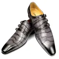 Chaussures en cuir véritable pour hommes mocassins gris à bout pointu à la mode imprimé