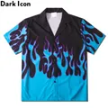 Dark Icon Flame Hawaiian Polo pour hommes chemises de plage de vacances chemisier de rue pour