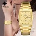 WWOOR-Montre-bracelet rectangulaire en acier inoxydable doré pour femme à quartz étanche à la