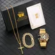 Ensemble de montre à quartz doré pour homme bracelet et collier montre-bracelet de luxe cadeau à
