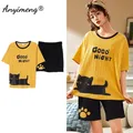 Pyjama femme short d'été en coton imprimé de chats mignons vêtements de maison pour filles