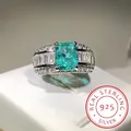 Bague de couple en argent S925 pour femme émeraude princesse Paraiba double diamant cristal