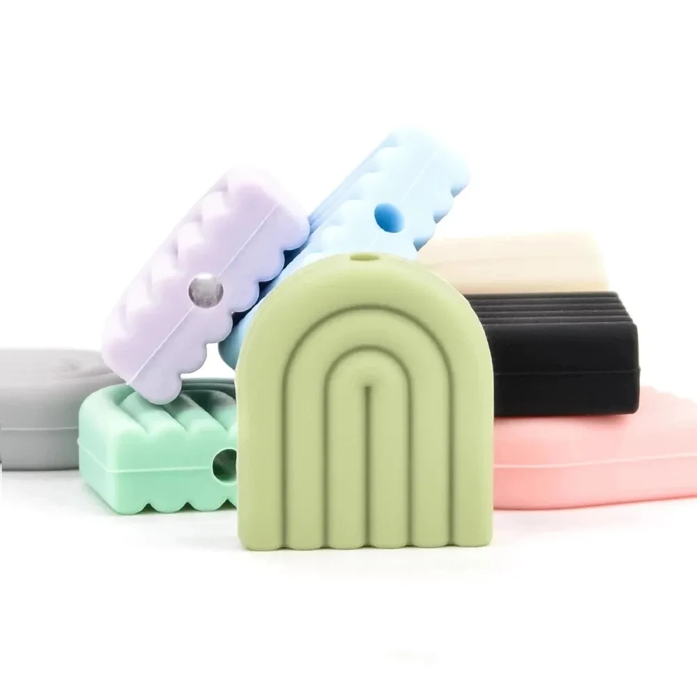 Lofca 40 pièces arc-en-ciel bébé perles de Silicone bébé jouets bricolage de qualité alimentaire anneau de dentition sucette chaîne collier bijoux accessoires de dessin animé