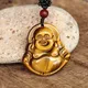 Collier bouddha Maitreya sculpté en œil de tigre du bouddhisme du Vermont pendentif en pierre