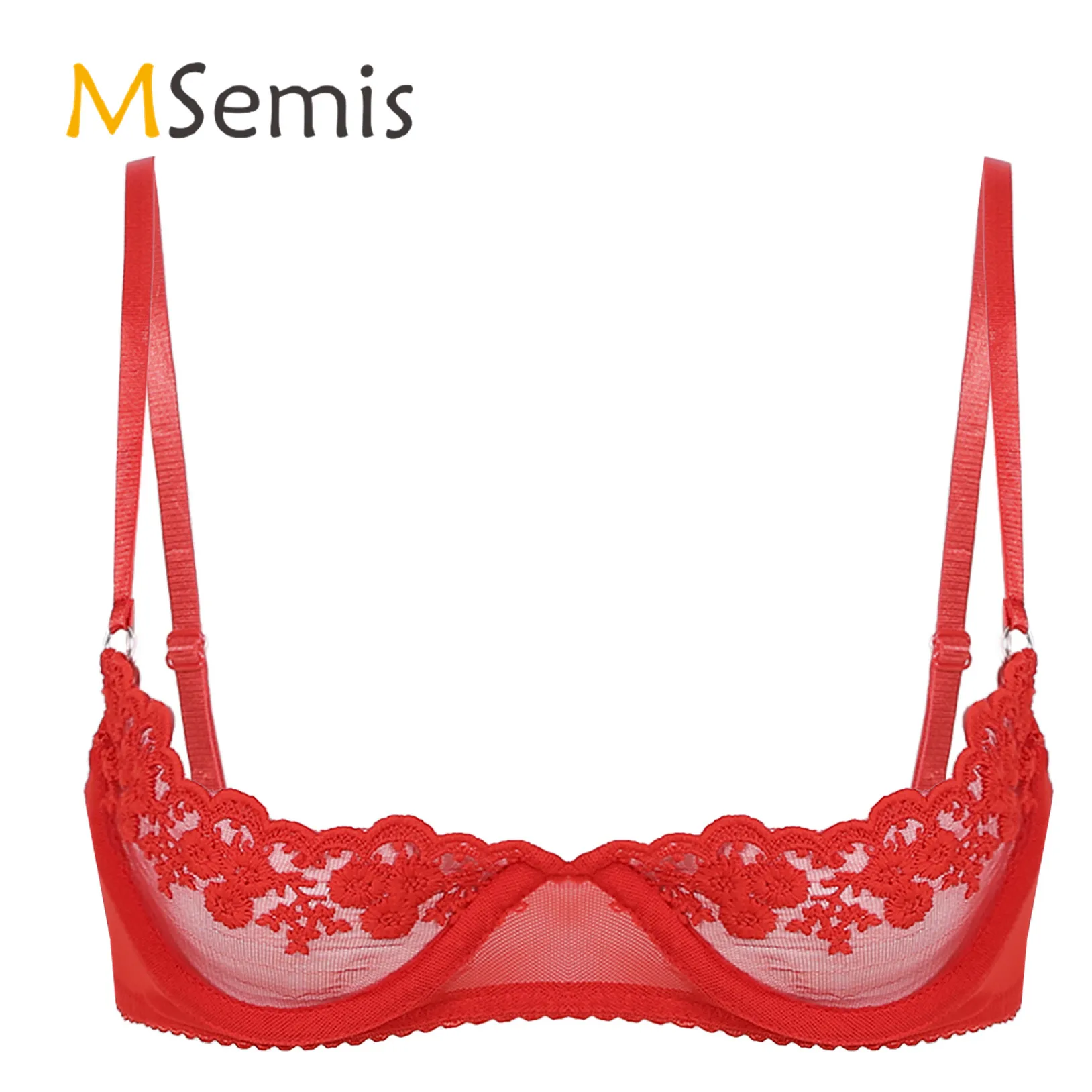 Femmes Lingerie pure dentelle florale soutien-gorge à armatures sous-vêtements sangle réglable sans doublure brassière Lingerie mamelon ouvert Balconette