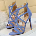 Sandales Romaines à Talons Hauts de 11cm pour Femme Chaussures de Styliste Flock Jaune Bleu