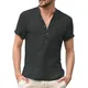 Chemises décontractées en coton et lin pour hommes manches courtes col en V t-shirt respirant