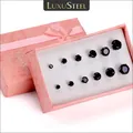 LUXUSTEEL-Boucles d'Oreilles Rondes en Clip Noir pour Femme Clou d'Oreille Cubique contre-indiqué