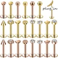 ZS-Boucles d'Oreilles Piercing en Or Rose 16G Bijoux de Corps en Clip Étoile Lune Labret 1 Pièce