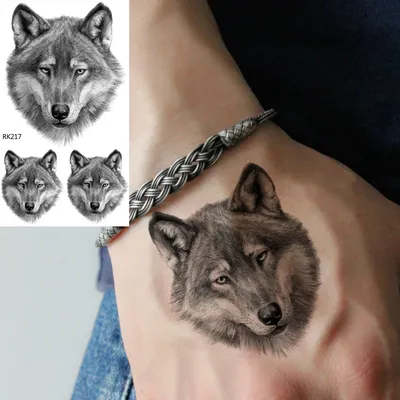 OMMGO-Autocollant de Tatouage Temporaire 3D pour Homme Design de Visage de Loup Faux Tatouages