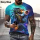 T-shirt imprimé dragon bleu 3D pour homme col rond manches courtes animal graphique drôle
