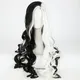 CRUELLA-Perruque Synthétique Bouclée de 75cm avec Bonnet pour Cosplay Cheveux Moitié Blancs et