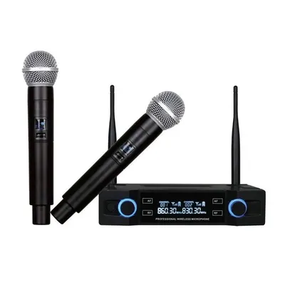 Microphone professionnel sans fil karaoké KTV deux canaux portable fréquence réglable Machine