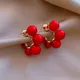 Jea. Boucles d'oreilles rondes en argent avec perle rouge vintage pour femme bijoux élégants