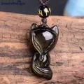 JoursNeige-Collier en pierre d'obsidienne naturelle noire dorée pour hommes et femmes pendentif