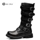 Bottes de moto en cuir PU mi-mollet pour hommes chaussures punk rock haut noir décontracté