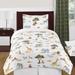 Jungle Animals 4pc Twin Comforter Set Hunter Green Yellow Grey Black and White Wildlife Safari Animal Elephant Giraffe Monkey