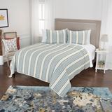 Rizzy Home Thomas Ivory and Blue Hand-quilted Striped 3-Piece Quilt Set