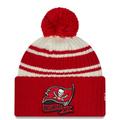 Men's New Era Cream/Red Tampa Bay Buccaneers 2022 Sideline Sport Cuffed Pom Knit Hat