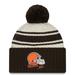 Youth New Era Cream/Brown Cleveland Browns 2022 Sideline Sport Cuffed Pom Knit Hat
