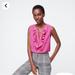 J. Crew Tops | J. Crew Pink Ruffle Satin Crepe Ruffle Neck Tank Top Blouse Shirt Barbie - M | Color: Pink | Size: M