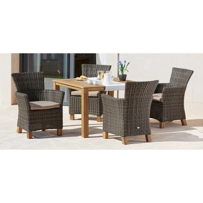 Garten-Essgruppe MERXX "Toskana", braun (hellbraun), Polyrattan, Sitzmöbel-Sets, 4 Sessel, Tisch 110x110x75 cm, Polyrattan/Akazie Image