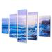 Design Art Morning Sun Over On Breaking Sea Waves - Nautical & Coastal Canvas Wall Art Print - 60X32 - 5 Panels Canvas in Blue | Wayfair