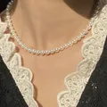 Collier ras du cou élégant en Imitation de perles blanches grande perle ronde collier de bohème