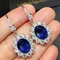 Huitan – boucles d'oreilles ovales en zircon cubique bleu pour femmes pour fête Vintage boucles