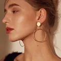 Boucles d'Oreilles Géométriques Plaquées Or et Argent pour Femme Accessoire Simple Grand Rond