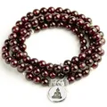 Bracelet Mala en Grenat Naturel pour Homme et Femme Breloque de Yoga Méditation OM 108 Perles