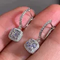 Boucles d'oreilles pendantes carrées en argent regardé 925 pour femmes et filles bijoux de luxe