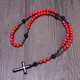 Colliers chapelet du Christ en pierre rouge enrichie pour hommes et femmes pendentif croix en
