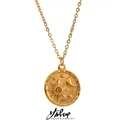 Yhpup – collier pendentif rond en acier inoxydable 18k plaqué or bijou à la mode lune soleil