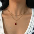 Collier pendentif coeur en cristal rouge pour femme bijoux fantaisie perle artificielle Boho