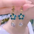 Boucles d'oreilles pendantes fleur en cristal bleu pour femmes et filles accessoires gothiques de
