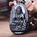 Manjusri-Collier Bodhisattva en obsidienne noire pour hommes et femmes pendentif bouddha sculpté