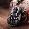 Samantabhadra – collier Saint Patron en obsidienne noire sculptée pendentif bouddha porte-bonheur