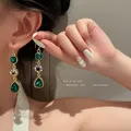 Boucles d'Oreilles sulfen Émeraude avec Diamants Pendentif en Clip Vert Rétro et Élégant Bijoux