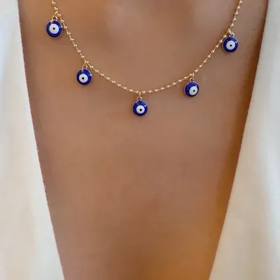 Collier Ras du Cou Mauvais Œil Turc pour Femme Classique Simple Bleu Carillon Yeux
