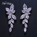 Boucles d'oreilles en forme de feuille pour femmes en Zircon couleur or blanc cristal mariage