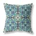 16" Aqua Indigo Cloverleaf Indoor Outdoor Zippered Throw Pillow